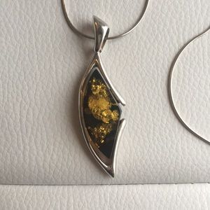 Green Amber Sterling Silver Necklace
